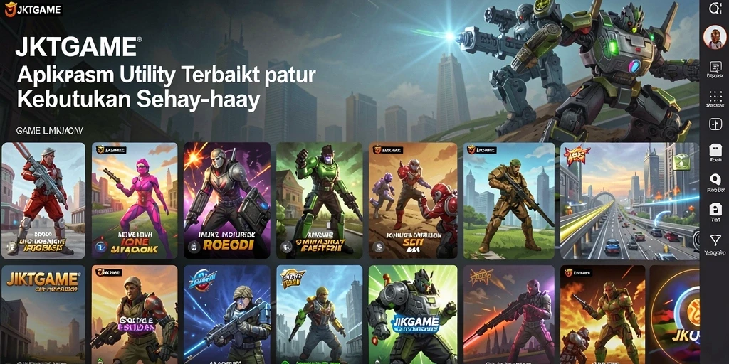 Tampilan utama aplikasi JKTGAME dengan fitur-fitur utilitas yang lengkap.