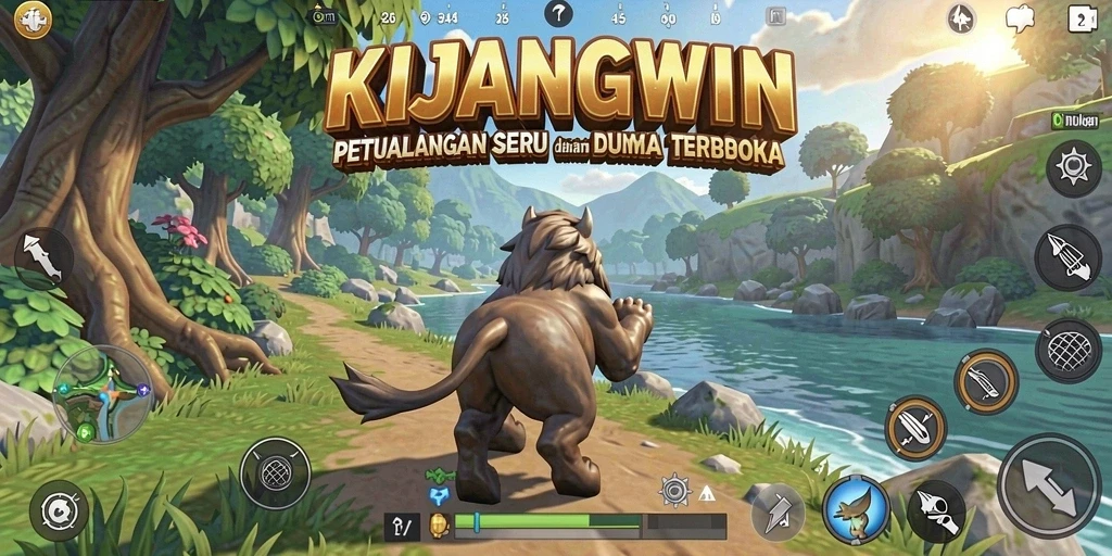 Screenshot gameplay KIJANGWIN menampilkan aksi eksplorasi dunia terbuka.