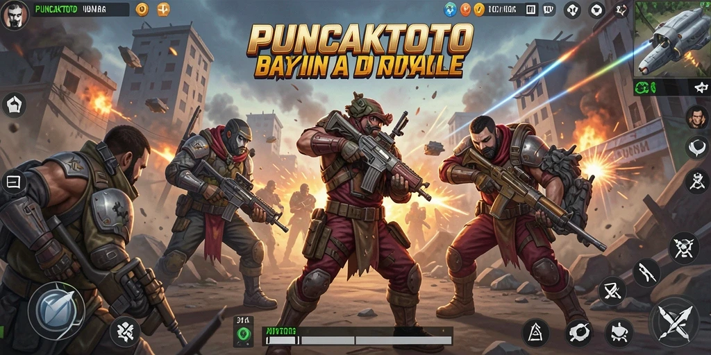 Screenshot gameplay PUNCAKTOTO menampilkan pertempuran intens di arena Battle Royale.