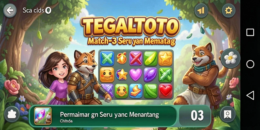 Screenshot gameplay TEGALTOTO menampilkan pencocokan warna yang cerah.